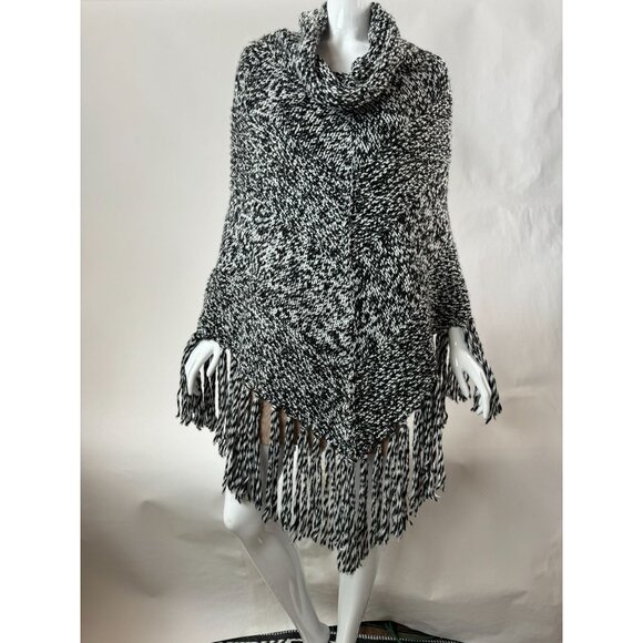 Ann Taylor Loft Acrylic Knit Cowl Neck Poncho With Fringe Made in Italy - Picture 1 of 16